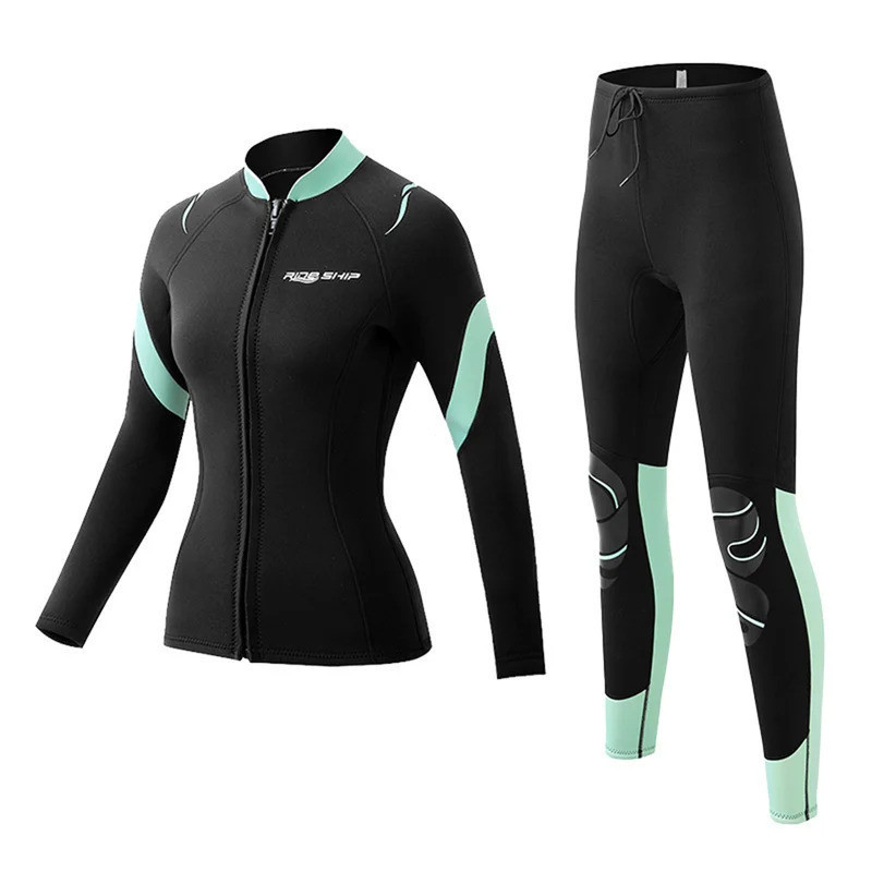 3MM Neoprene ผู้หญิง Slimming Wetsuit ดําน้ําด้านบนและกางเกงแยก 2 ชิ้นชุดดําน้ําดูปะการังท่องชุดว่าย