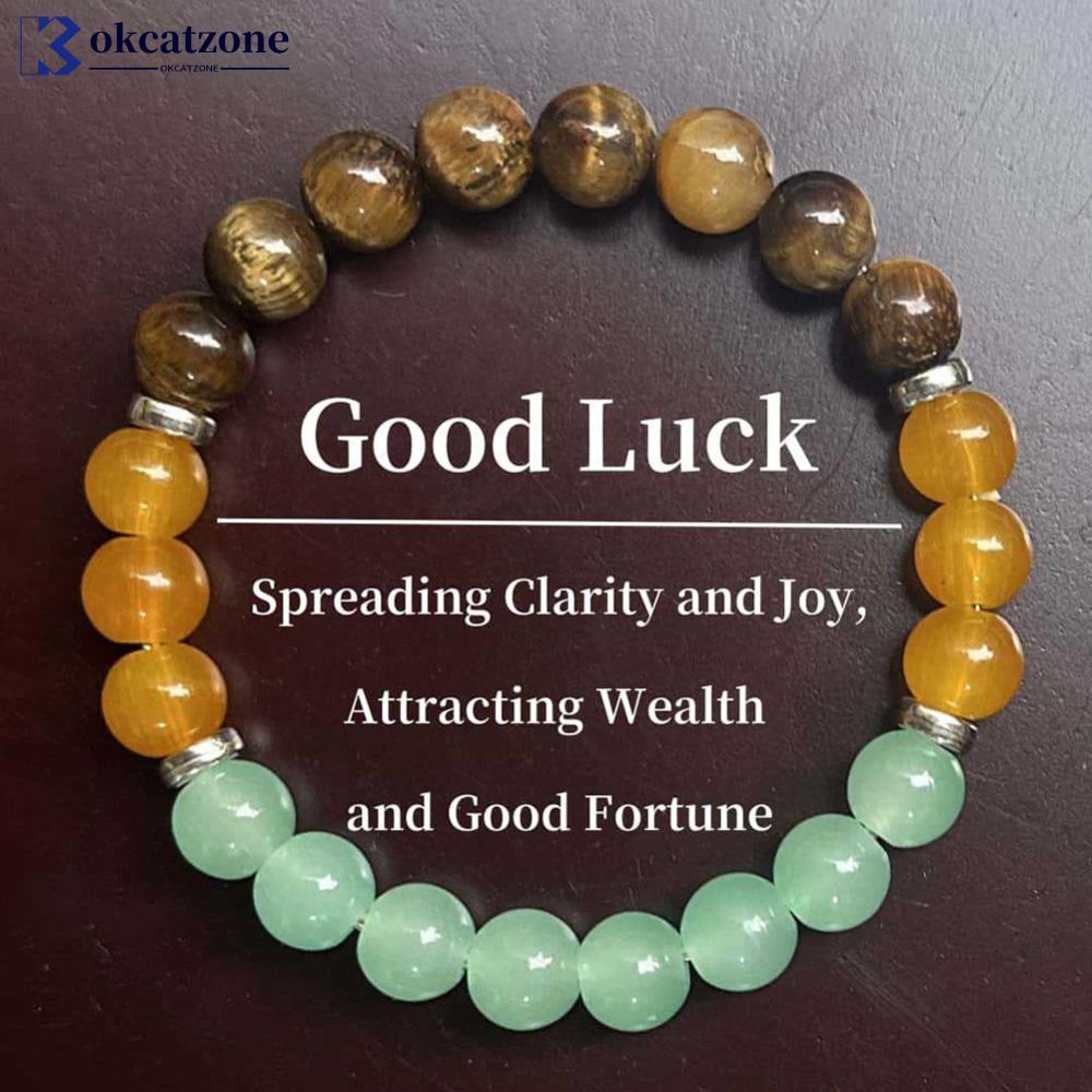 OKCATZONE Triple องค์ประกอบอารมณ์สร้อยข้อมือหินธรรมชาติพลังงานคริสตัล Healing Emotional Balance ทุกว