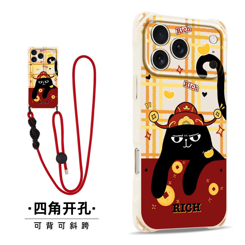 BOSTON God of Wealth Cat เหมาะสําหรับ Apple 17promax เคสโทรศัพท์ Reno15 ฤดูใบไม้ร่วงฤดูหนาว 15plus เ