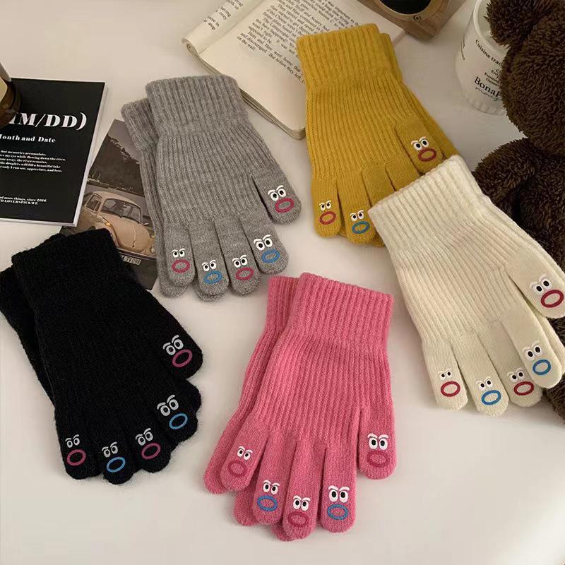 Bbth ตลกฤดูหนาวถักถุงมือผู้หญิงหน้าจอสัมผัส Cold-proof Warm Full Finger ถุงมือ Mittens สไตล์เกาหลี All-match ถุงมือขี่จักรยาน Vary