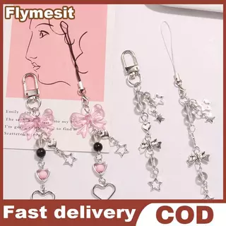 Flymesit Goth Y2K โทรศัพท์ Charm Bow Heart Star พวงกุญแจจี้กระเป๋าโทรศัพท์น่ารักอุปกรณ์เสริมสําหรับสาวผู้หญิงเครื่องประดับ EN