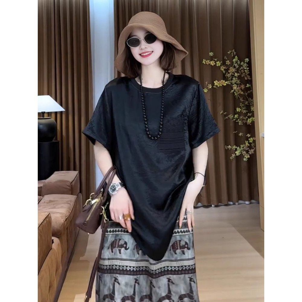 2026 แฟชั่น 2026 กลับ V คอลูกไม้เสื้อยืดผู้หญิง 2025 ฤดูร้อน Plus ขนาดไขมัน MM สวยที่ไม่ซ้ํากัน Nich