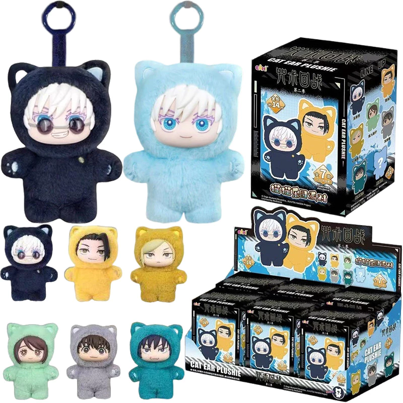 หูแมว Plushie Jujutsu Kaisen กล่องตาบอด Satoru Gojo Eto Action Figure Suguru Nanami Kento Fushiguro Toji ตุ๊กตาตุ๊กตาเคลื่อนย้ายได้รูปของเล่นสะสมของขวัญสําหรับพัดลม