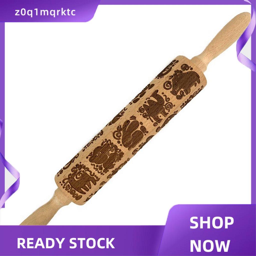 z0q1mqrktc 1 ชิ้นสัตว์พิมพ์นูน Rolling Pin คุกกี้ Rolling Pin, ไม้ขนาดใหญ่ Textured Roller สําหรับเบ