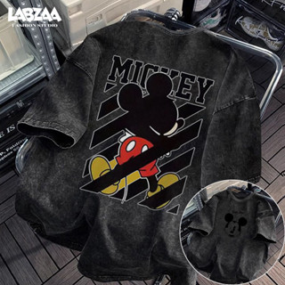 LABZAA เสื้อยืดแขนสั้นคอกลม✨วินเทจฟอกน้ำ สะดวกสบาย ลายพิมพ์ก…