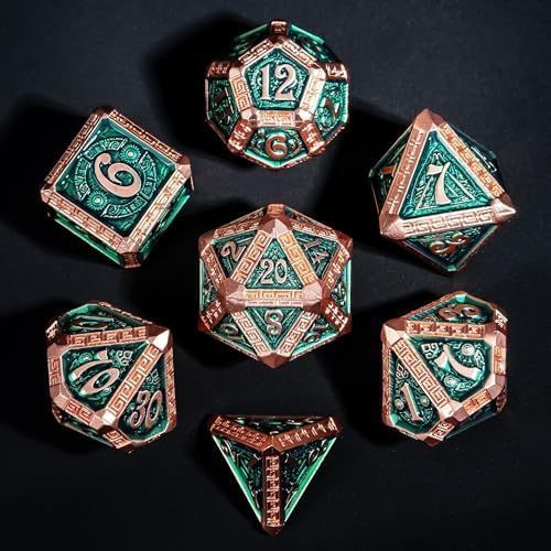 ชุดลูกเต๋าโลหะ IUSTIDIE D&D, 7-Die DND Dice Metal Gear Dice พร้อมถุงของขวัญสําหรับเกมบทบาทเล่น (ทองแ