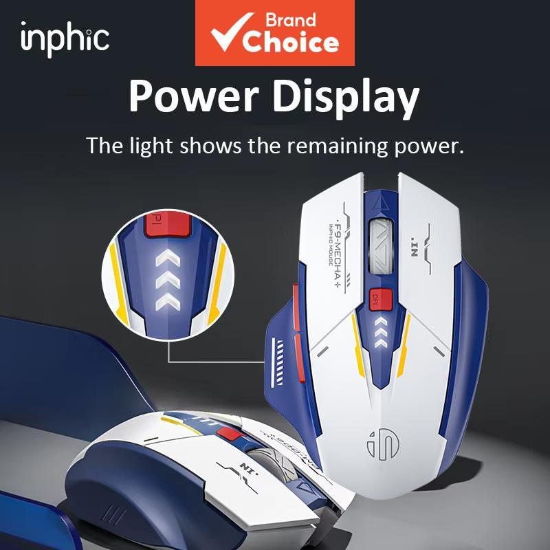 เมาส์ไร้สาย inphic F9 แบบชาร์จไฟได้ สไตล์เมคาไซไฟ เงียบ คลิกง่าย สําหรับแล็ปท็อป
