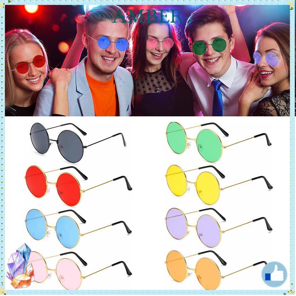 AMBER แว่นกันแดดทรงกลมแฟชั่น Hippie Disco Circle Glasses