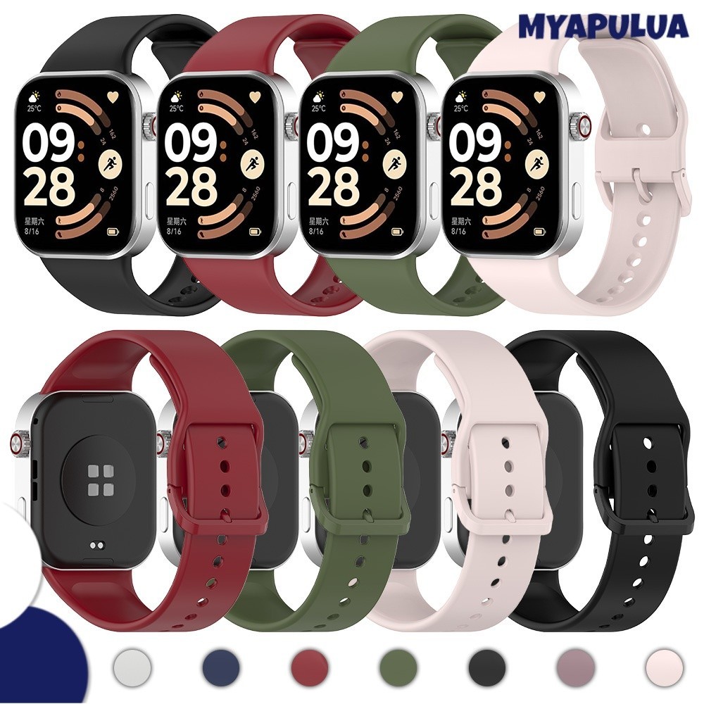 สายรัดซิลิโคนอ่อน for Redmi Watch 6 5 4 / Xiaomi Mi Band 10 9 8 Pro เข็มขัดยางกีฬาดั้งเดิมพร้อมสายรัดข้อมือเดียวกันสี