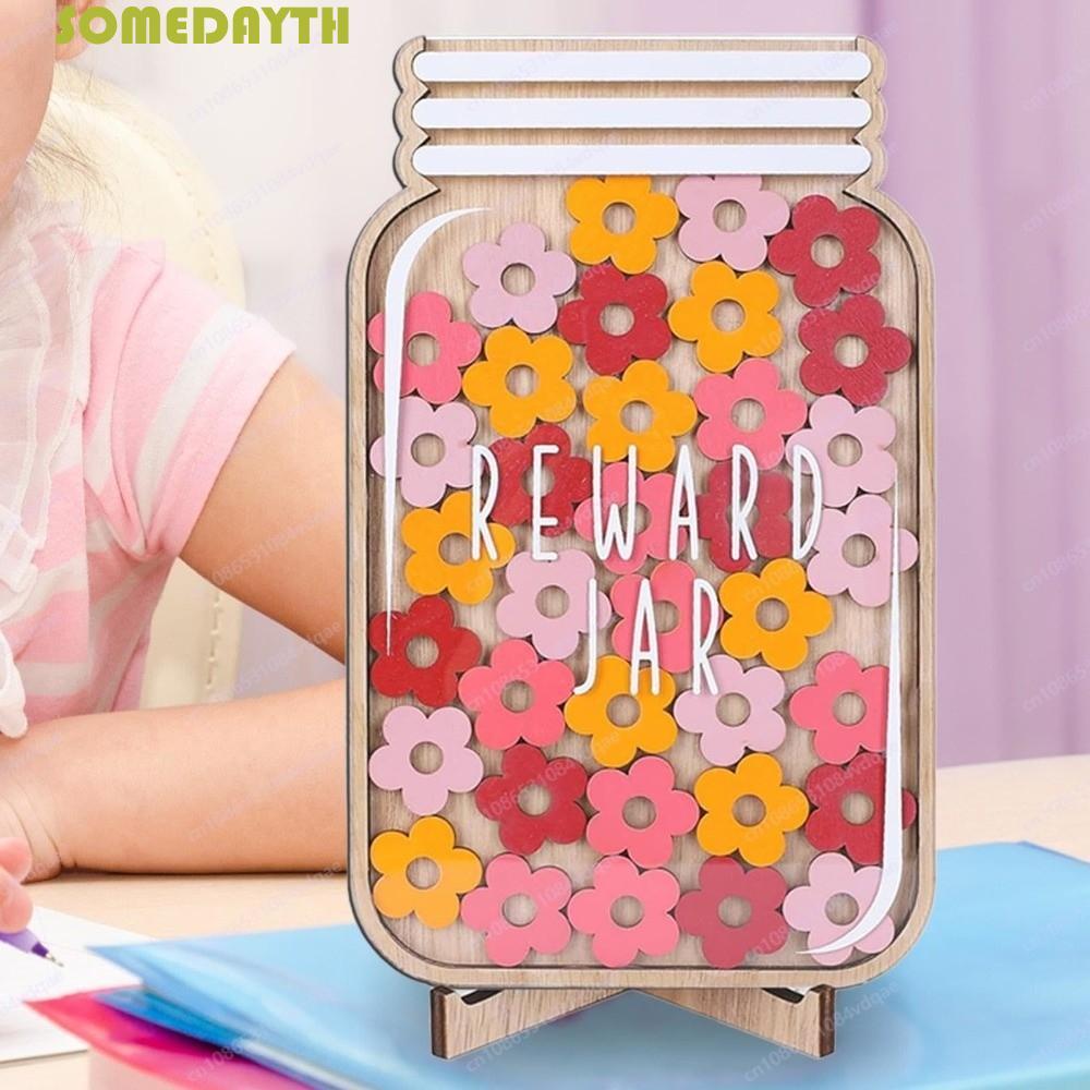 SOMEDAY Positive Beahavior Rewards Jar, Incentive Wooden Kids Star Reward Jars, Chore Chart Flower C