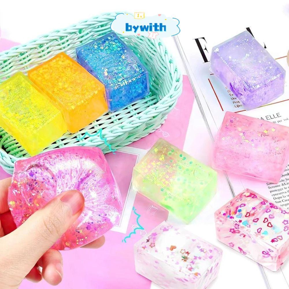 BYWITH Glitter Squishy Cube, Decompression Malt Sugar Gel Ice Cube, Creative Slow Rise Soft Texture 