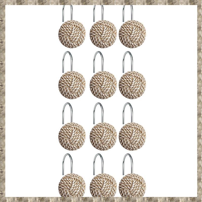 [zv0lma8i] ตะขอแขวนม่านอาบน้ํา Boho Knot Design, แหวนตกแต่งบ้านสําหรับห้องน้ํา, ชุดไม้แขวน 12 ชิ้น