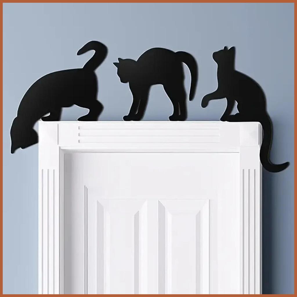 สีดําแมวประตูกรอบตกแต่งประตู Topper ตกแต่งฮาโลวีนน่ารักน่ารักสัตว์เครื่องประดับสําหรับ Cafe โรงแรม W