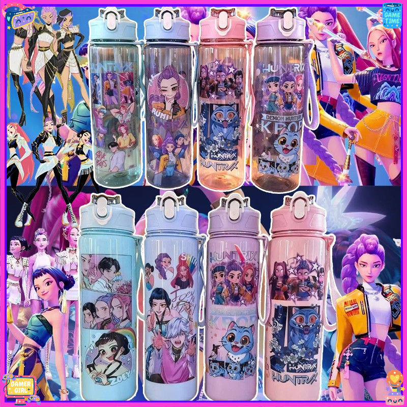 K-pop Demon Hunters ถ้วยน้ำ 700ml ZOEY RUMI MIRA อะนิเมะน่ารัก แก้วฟางพลาสติก พร้อมของขวัญขวดน้ำฟาง รวมฟางและเชือกแขวน