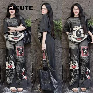 GJCUTE ชุดสูทแฟชั่นย้อนยุคผู้หญิงการ์ตูนพิมพ์แขนสั้นหลวมกางเ…