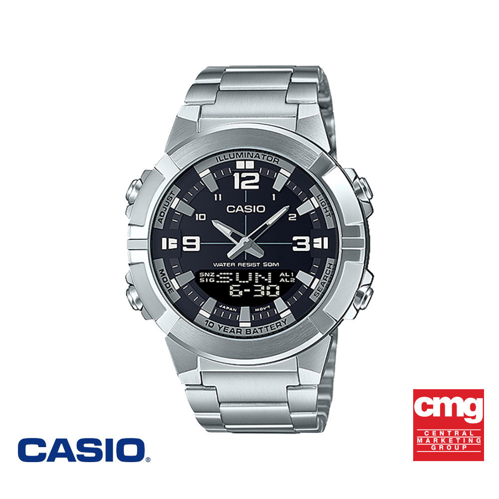CASIO นาฬิกาข้อมือ CASIO รุ่น AMW-870D-1AVDF วัสดุสเตนเลสสตีล สีดำ