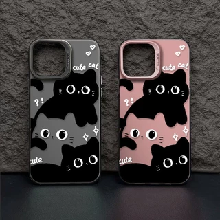 🔥ส่งจากไทย🔥 เคสไอโฟน11/12/13/14/15/16/17 Pro Max Cute Black Cat TPU Matte Ca สำหรับ iPhone 13,14,15,13PM,14PM,15PM เคส
