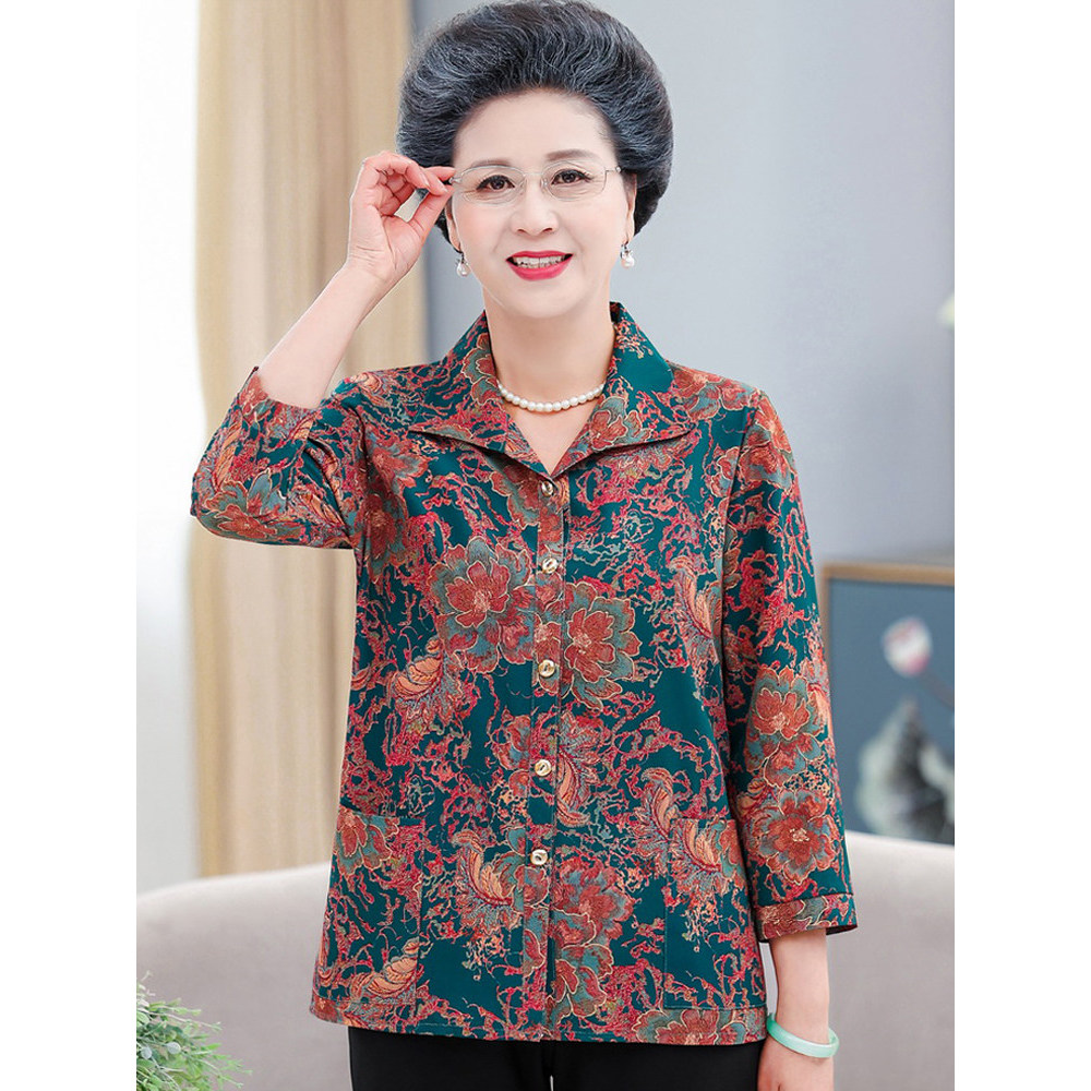เสื้อแขนสามส่วนสำหรับผู้สูงอายุจากผ้าไหมน้ำแข็งระบายอากาศได้ดี เหมาะสำหรับสวมใส่ในวันร้อน