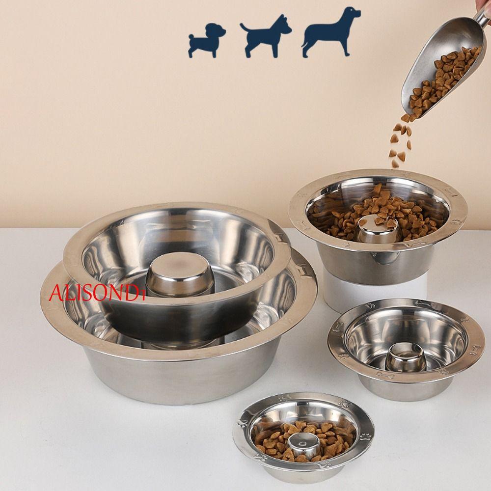 ALISOND1 Pet Slow Feeder Bowl, สแตนเลส Anti-Slip Cat Food จาน, ชามน้ําสัตว์เลี้ยง Anti-Chokerke ทนทานทําความสะอาดง่ายสุนัขชามให้อาหารสัตว์