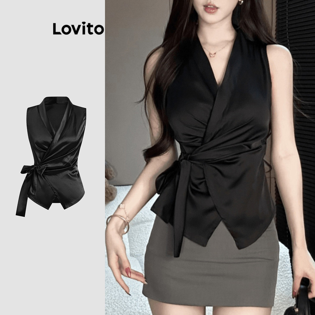 Lovito เน็คไทด้านบนที่สง่างามด้านหน้าอสมมาตรฤดูร้อน/ฤดูใบไม้ผลิเสื้อกล้ามสําหรับผู้หญิง L122AD142 – โปรปัง