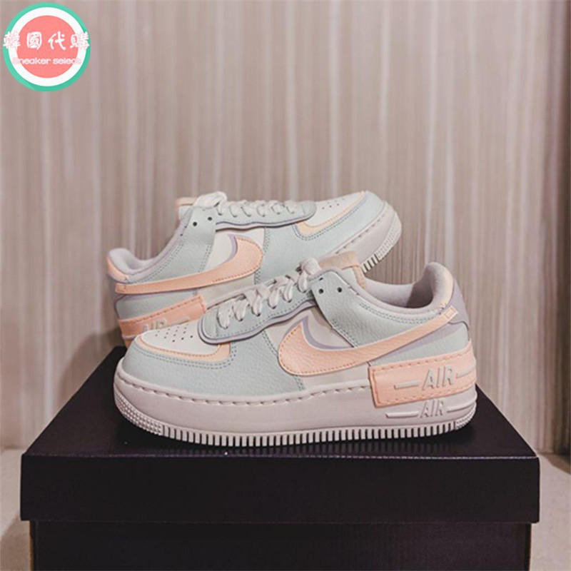 สไตล์ใหม่ NK Air Force 1 Shade Destruction ครีม Macaron ครีมคุณภาพสูงสีฟ้าสีเขียวผู้ชายผู้หญิงรองเท้