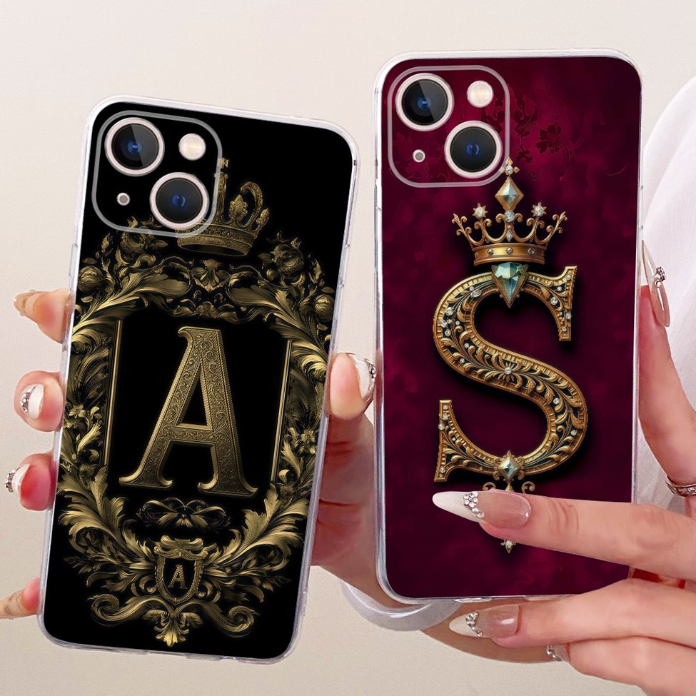 สําหรับ iPhone 13 ฝาครอบโปร่งใสหรูหรา Crown AZ ตัวอักษร 2D รูปแบบแบนปลอกนุ่ม A2633 A2482 A2631 A2634