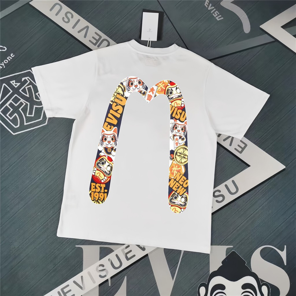 Evisu/Fushen 2026 เสื้อยืดคอกลมแขนสั้นสไตล์คู่ผู้ชาย Commuter ฐานกลางแจ้งด้านในลําลองสีทึบ Raglan แข