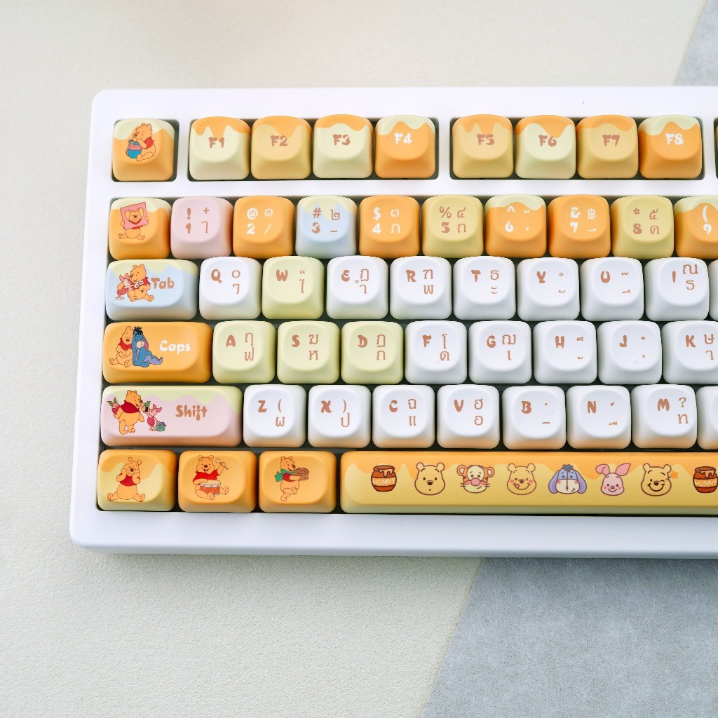 Winnie The Pooh Keycaps PBT 130 คีย์ MOA Profile Piglet Eeyore น่ารัก Keycaps Wooting Aula F75 RK100