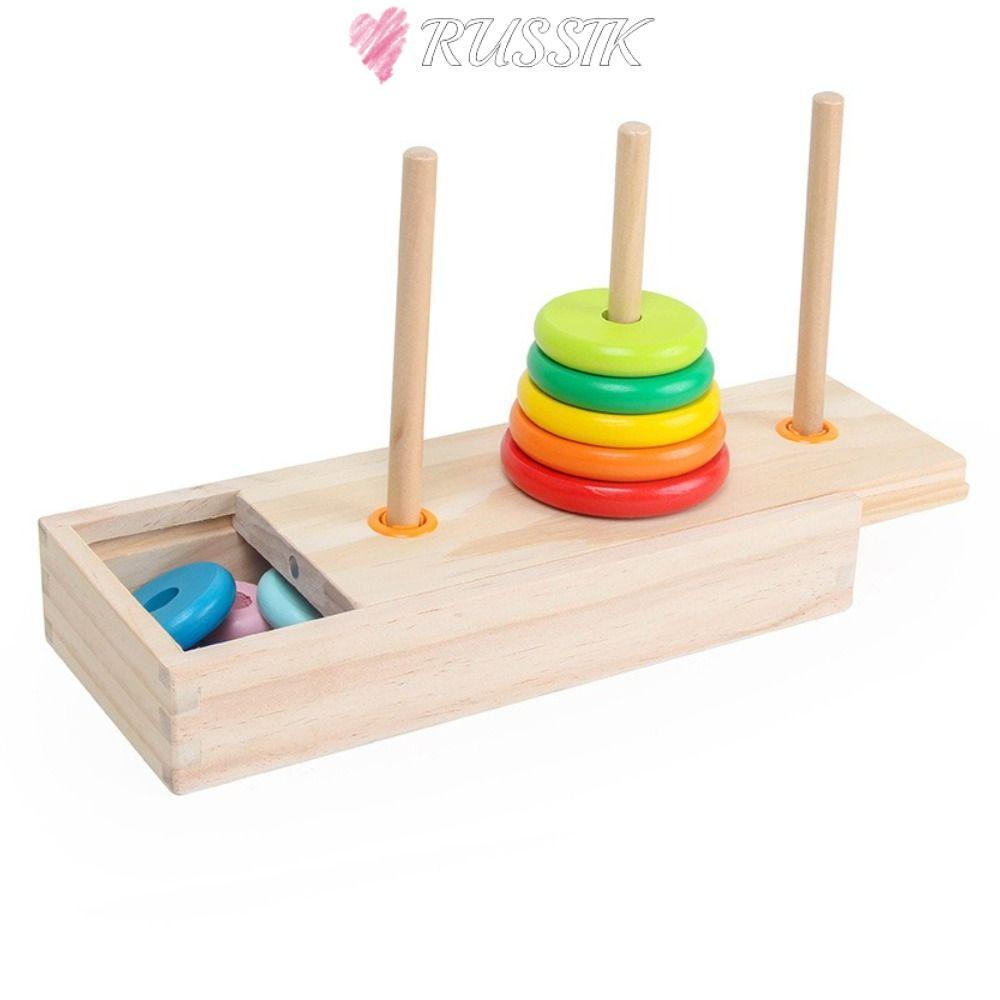 รัสซิก เกมซ้อนสีรุ้ง, วัสดุไม้ฝึกมอเตอร์ชั้นดี หอคอยฮานอย, ดีไซน์คลาสสิกพร้อมกล่องเก็บของสีรุ้งปริศนาการศึกษา