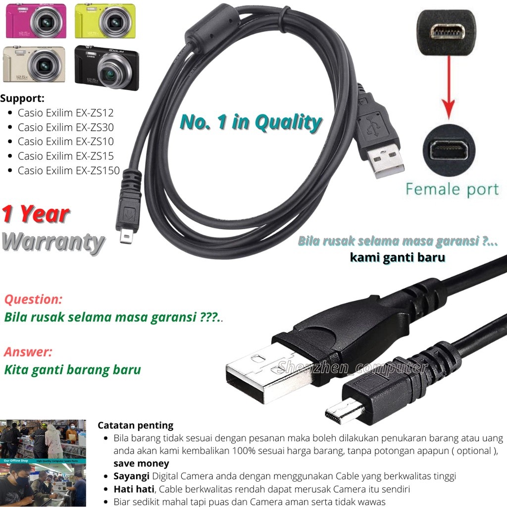 Casio Exilim EX-ZS12 EX-ZS30 EX-ZS10 EX-ZS15 EX-ZS150 เครื่องชาร์จสายกล้องดิจิตอล