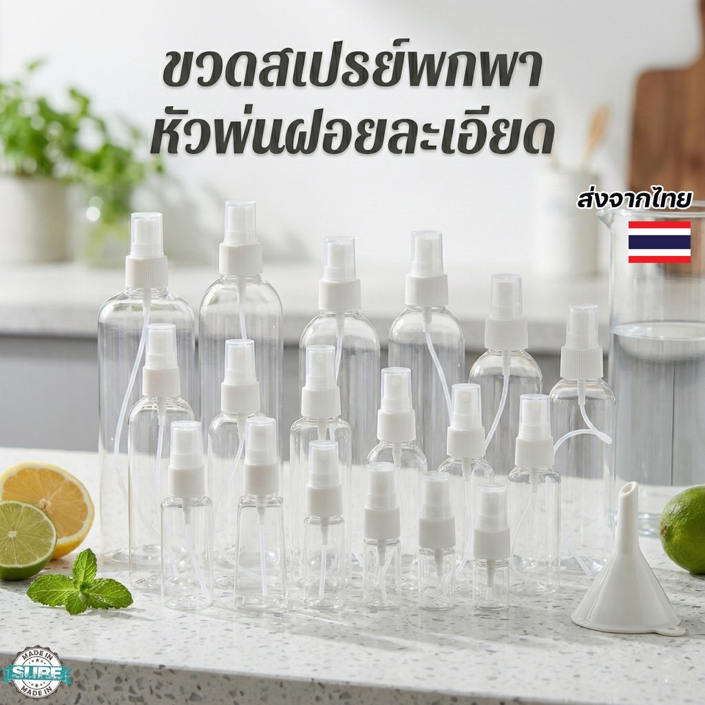 ขวดสเปรย์ PET แบบใสและขาว 10-120ml หัวพ่นละอองฝอย ขวดเปล่าใส่น้ำยา น้ำหอม แอลกอฮอล์ พกพาง่าย