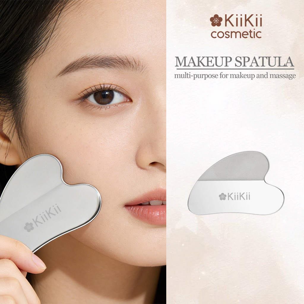 KiiKii Cosmetic ไม้พายแต่งหน้า ปาดรองพื้น Heart เกลี่ยรองพื้น สแตนเลส พร้อมกระเป๋าซองหนัง พกพาสะดวก