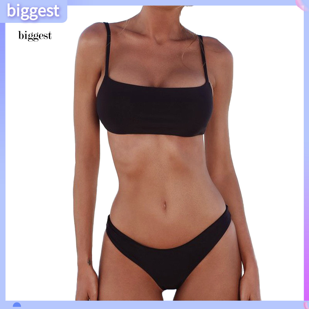 BGT สีทึบผู้หญิงสายคล้องคอ Bra กางเกงชั้นในเอวสูงบิกินี่ชุดว่ายน้ําชุด
