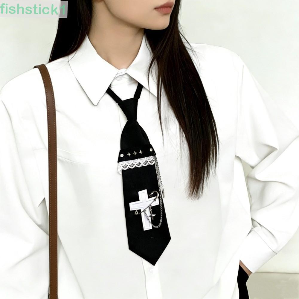 FISHSTICK1 เนคไทยาว, JK Y2k Chain Tassel Tie, Elegant Korean Style Geometric Collares Shirt Tie Men