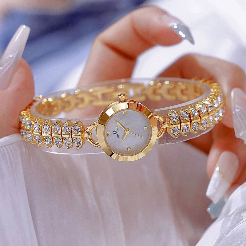 Bee Sister Watch Luxury Gold นาฬิกาควอทซ์โซ่ขนาดเล็กสําหรับนาฬิกาผู้หญิงพร้อมเพชร