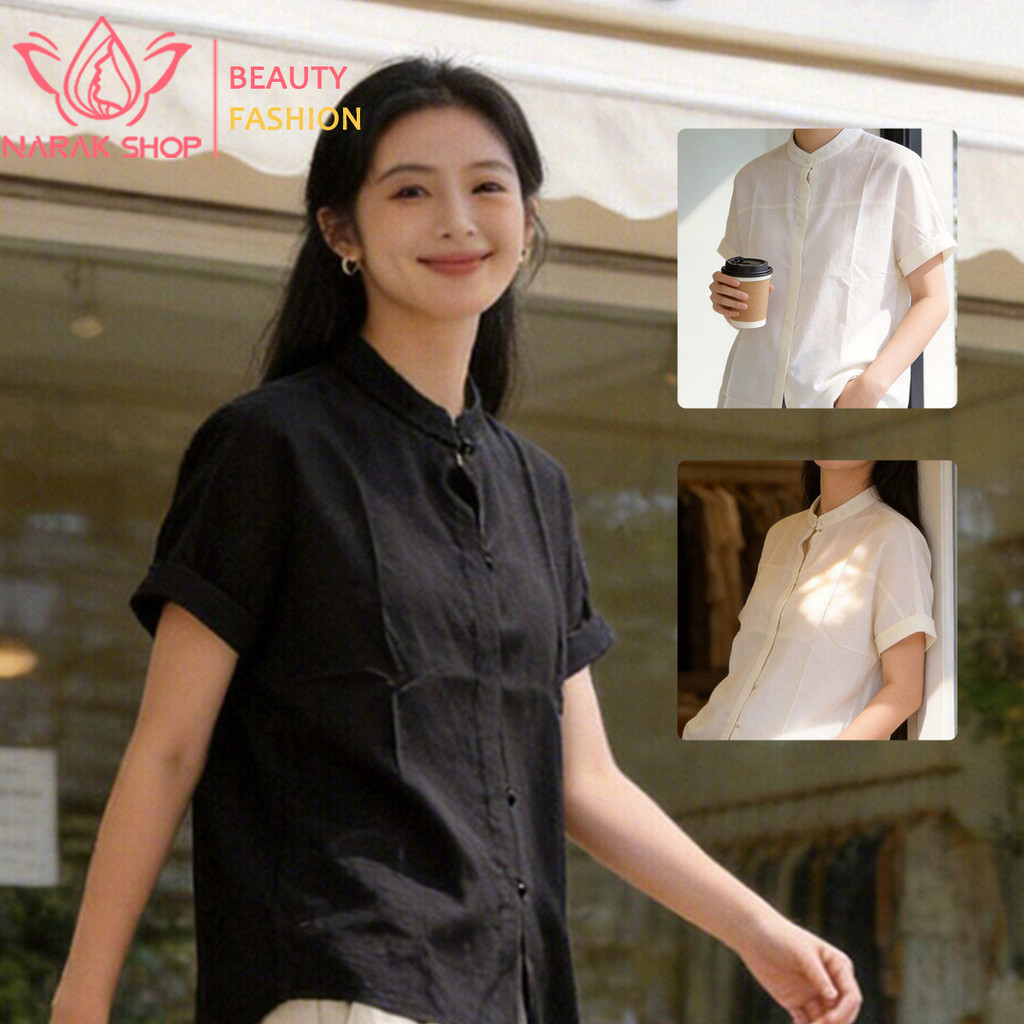 เสื้อเชิ้ตแขนสั้น ทรงคอจีน งานตัดเย็บประณีต มีให้เลือกหลายไซส์