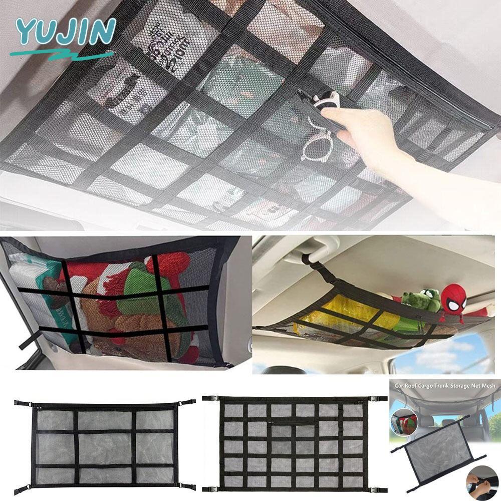 YUJIN Auto ตาข่ายกระเป๋าเก็บภายใน Cargo ถุงตาข่าย Auto Stwing Tidying กระเป๋าอุปกรณ์ตกแต่งภายในหลังคารถ Cargo ตาข่าย