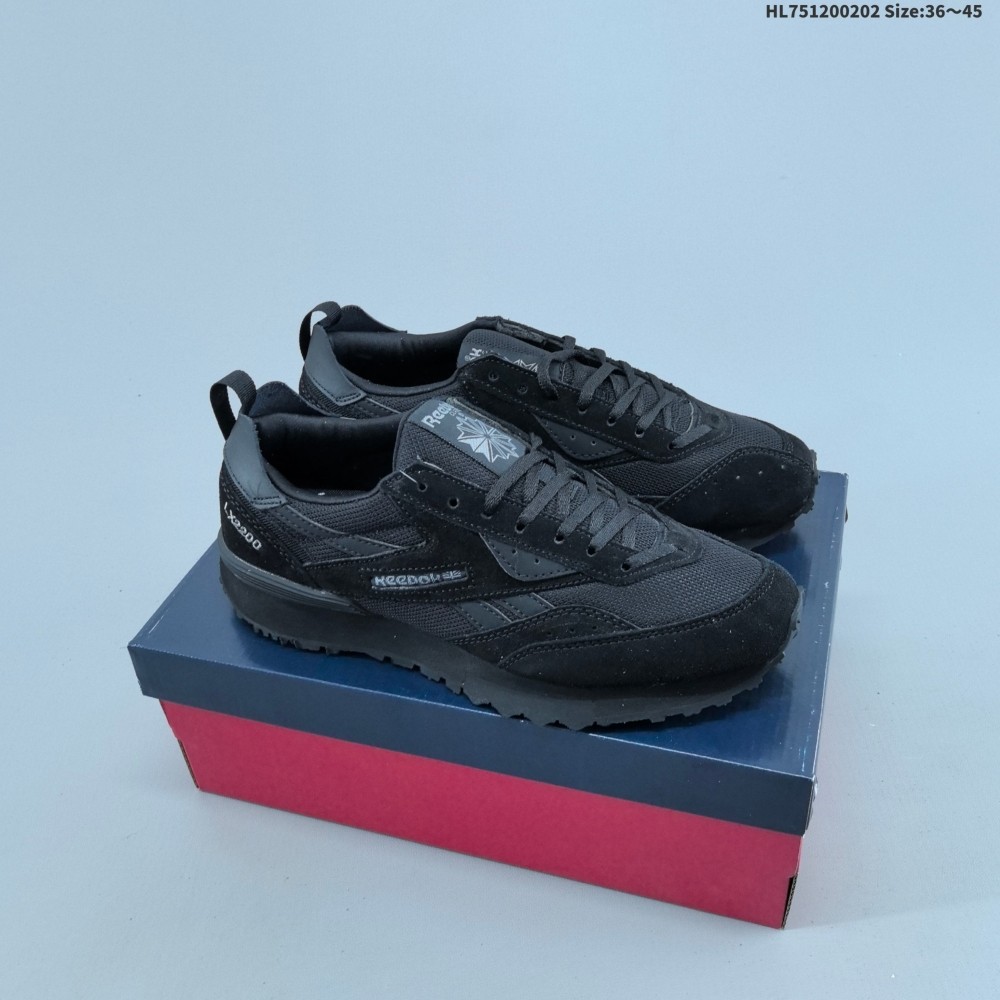 REEBOK LX 2200 รองเท้าผ้าใบสําหรับผู้ชายและผู้หญิง Unisex รองเท้าวิ่งคู่ Retro รองเท้าลําลองสีดํา PL