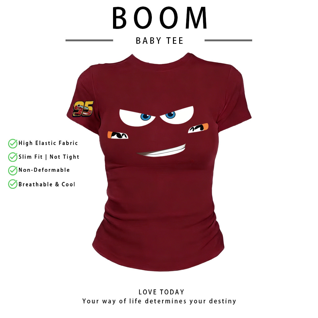 COD（จัดส่งภายใน 24 ชั่วโมง）เสื้อสาวอวบ เสื้อครอปท็อป แขนสั้น babytee สไตล์เกาหลี y2k T-shirt | ลายรถแข่ง