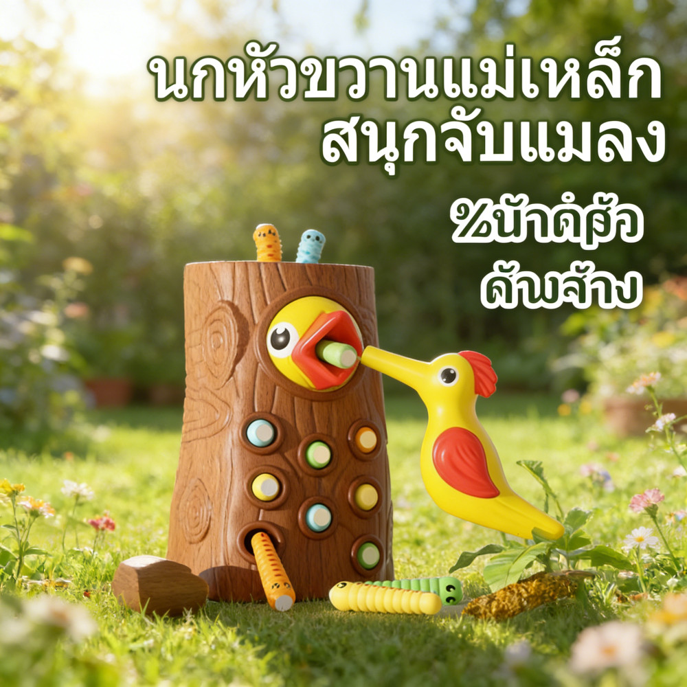 เล่นนกหัวขวานเด็กมือแม่เหล็กจับประสานงานตาแม่เหล็กของ