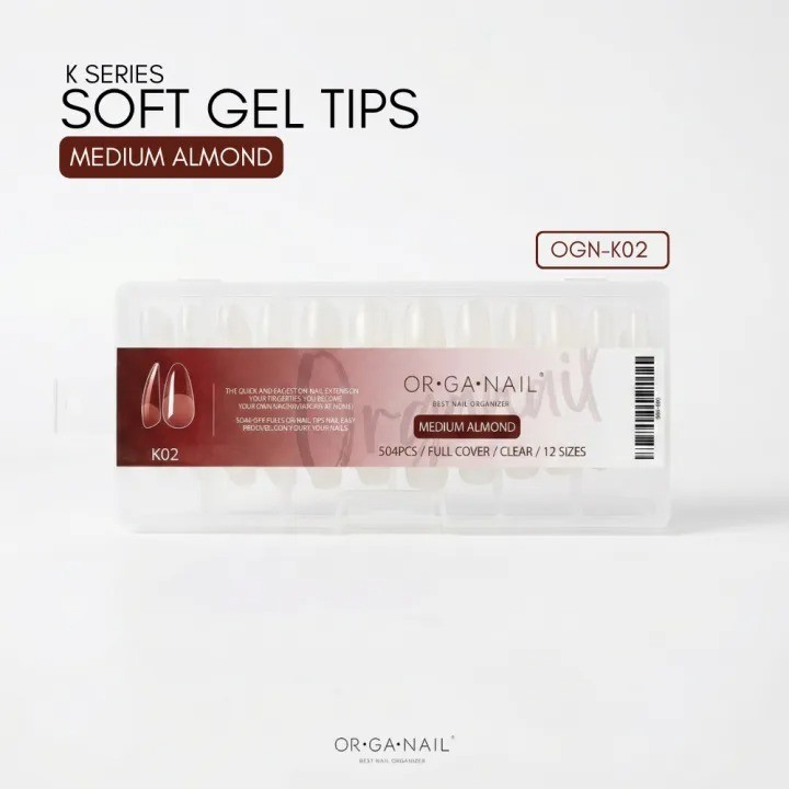 เล็บปลอมกล่องใส ORGANAIL  Soft Gel Tips แบบแผง** 504 ชิ้น เล็บPVC -wenails