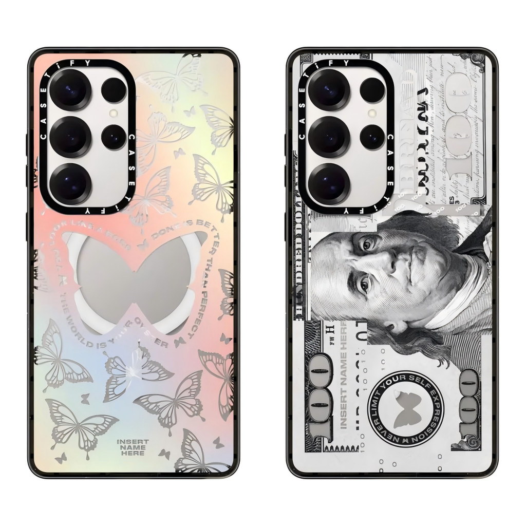 ใส่ชื่อที่นี่ผีเสื้อ Dollar Magnetic Impact เคสโทรศัพท์สําหรับ Samsung Galaxy S22 S23 S24 S25 S26 Ul