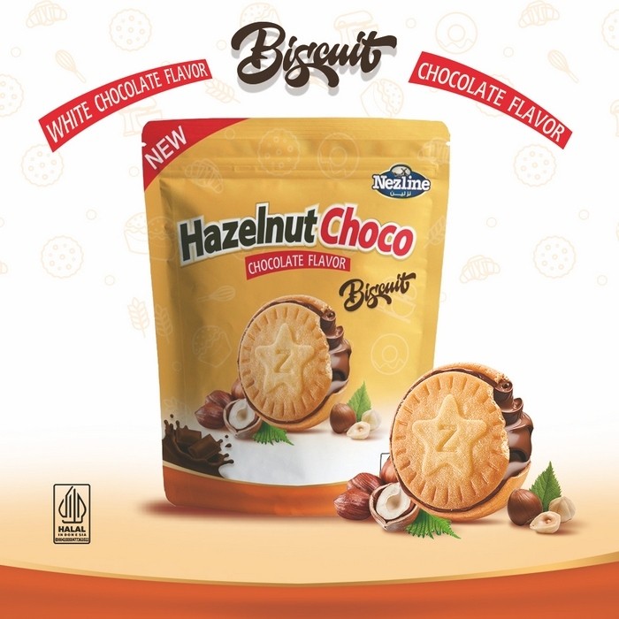 Hazelnut Choco บิสกิตเฮเซนัทช็อค คุกกี้สอดไส้ถั่วเฮเซนัทผสมช็อคโกแลต (ช็อกโกแลต,ไวท์ช็อกโกแลต) ตราเนสไลน์