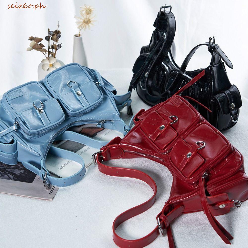 SEIZ6O กระเป๋าสะพายย้อนยุค, Y2K Multi-pocket Armpit Bag, Trend Fashion Korean Handbag Vintage Undera