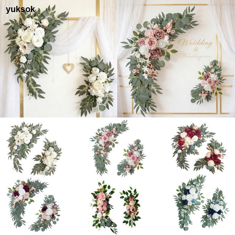 [yuksok] 2x ผ้าไหมดอกไม้เครื่องประดับสําหรับตกแต่งดอกไม้ประดิษฐ์ Swag ซุ้มจัดงานแต่งงานพวงหรีดดอกไม้