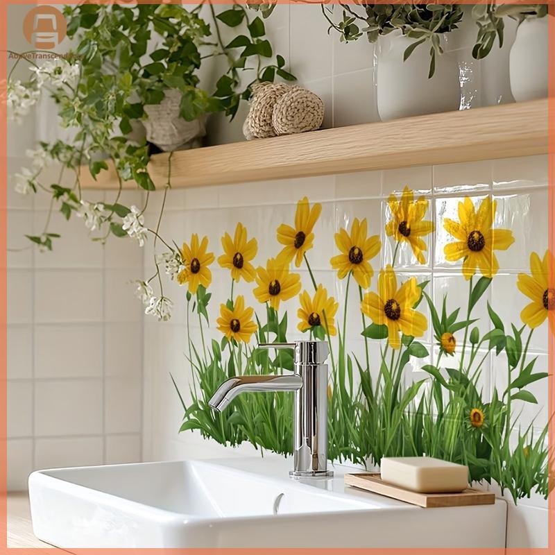 ABOVE ดอกไม้สดรูปแบบอ่างล้างจานพื้นที่ Baground Wall Stier ห้องน้ําตกแต่งผนัง Self-Adhesive ที่ถอดออกได้กันน้ํา Creative Stier TH