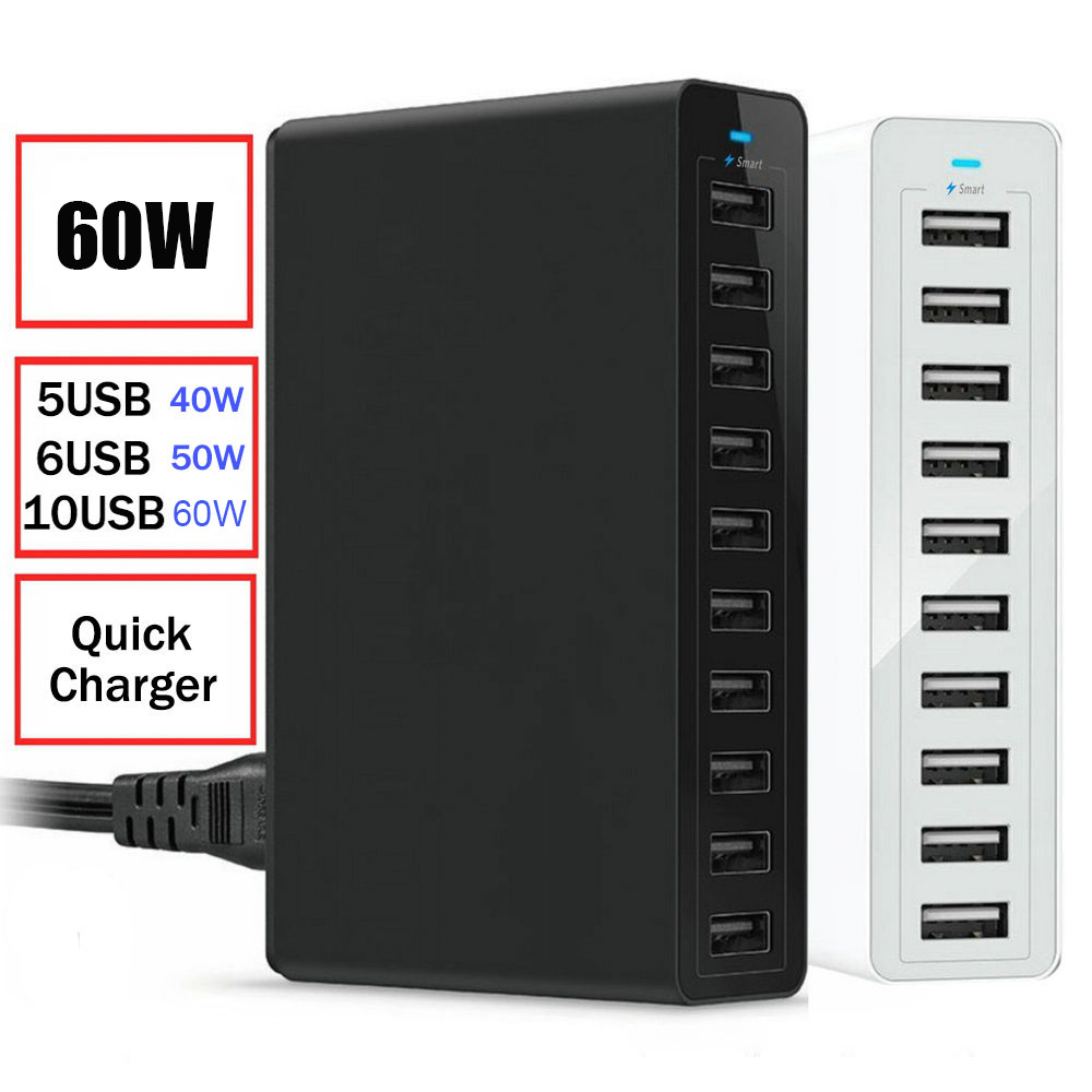 เครื่องชาร์จหลายพอร์ต 5 6 10 USB 10.2A Power 50W สถานีชาร์จ 10 พอร์ตเครื่องชาร์จ USB