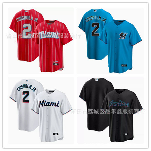 จัดส่งในวันเดียวกัน Miami Marlins Miami Marlins Jersey No. 2 ชุดเบสบอลชาย Chisholm jr