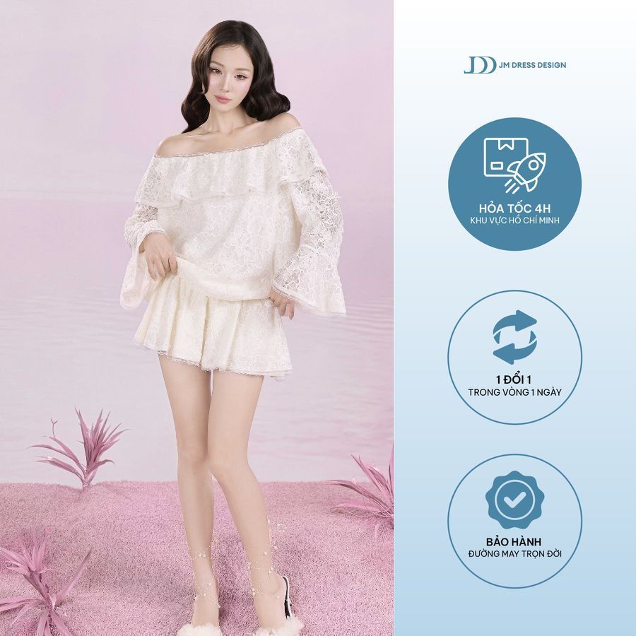 ชุดเดรสลูกไม้เปิดไหล่สไตล์เทพนิยายโรแมนติก 1S50.2507OG ออกแบบโดย JM Dress Design