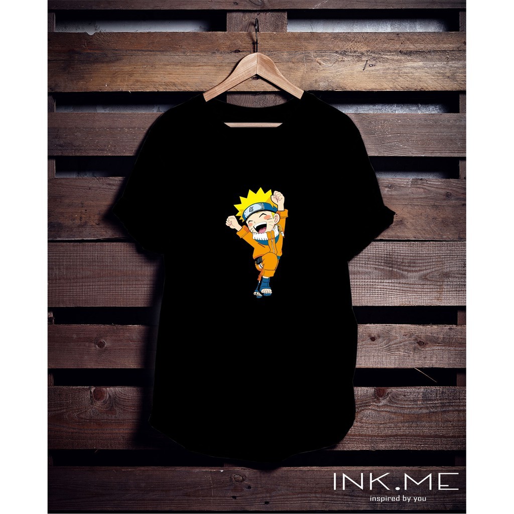 เสื้อยืดอนิเมะ NARUTO/ NARUTO TSHIRT/ NARUTO BLACK TSHIRT/ NARUTO HAPPY MENS SCREEN-PRINTED เสื้อยืด